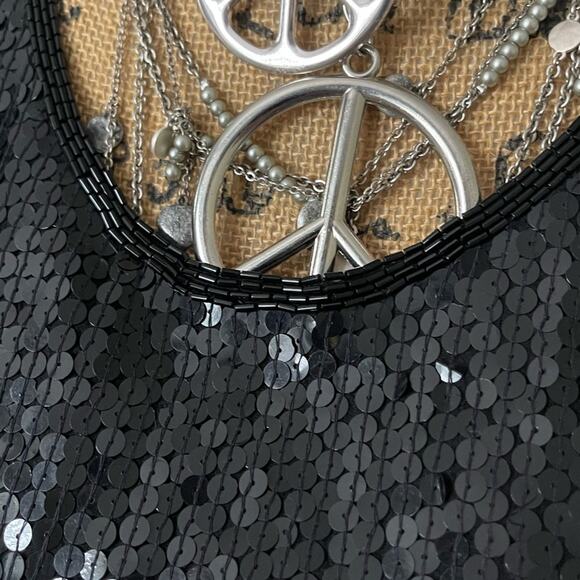 NWT - VINTAGE - 100% silk women Glam Boho black sequins short sleeves top MEDIUM - Picture 6 of 14